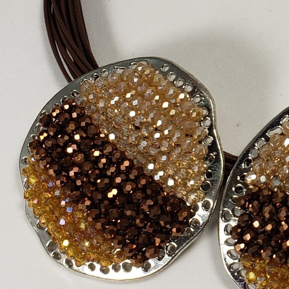 Signature NYC Multi-Strand Brown Cord Necklace Set – Earth-Tone Discs & Earrings - Picture 5 of 9